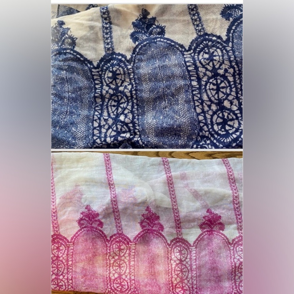 Two Brass Plum Ecru Scarfs- Blue & Pink